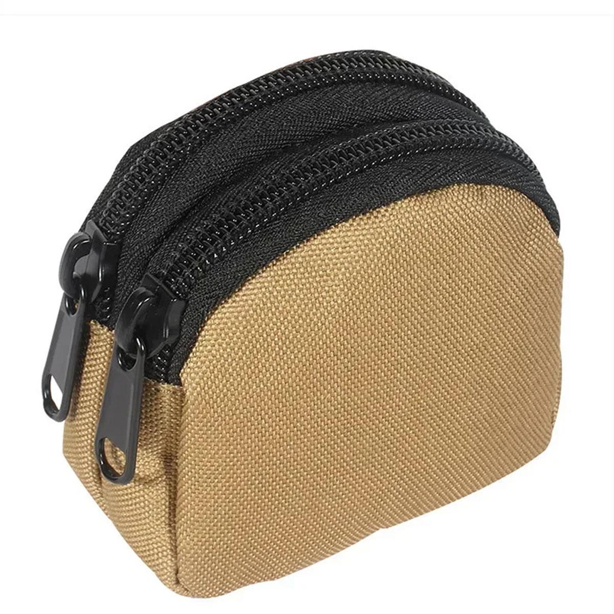 

1pc-Nylon Double Zipper Pocket Coin Purse Men Outdoor Pouch Lightweight Small Card Holder Keys Storage Belt Waist Bag