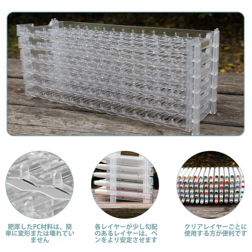 180 Slot Transparent Universal Marker Storage Tray with Pen Holder Display for 180 Pens SN01C Pencil Holder (Transparent, 12)
