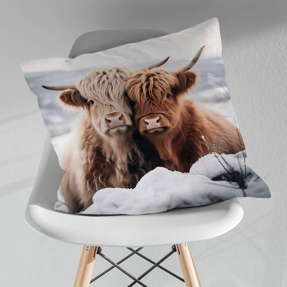 Cute Small Highland Cow Various Sizes Square Pillow Case For Car Home Bedchamber Decor Birthday Gift