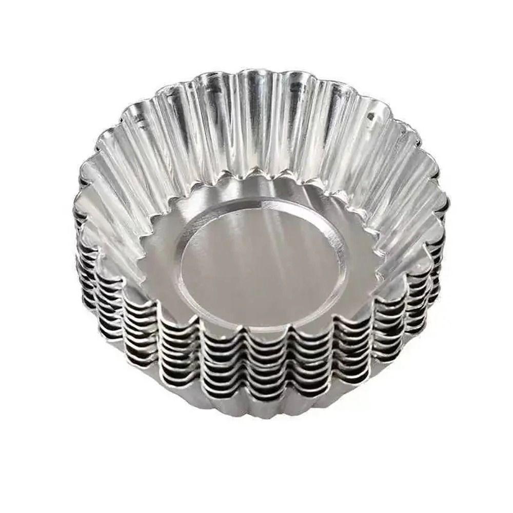 10Pcs New Aluminum Alloy Egg Tart Mold Flower Shape Reusable Cupcake Mold Non-stick Muffin Baking Cup Pudding Jelly