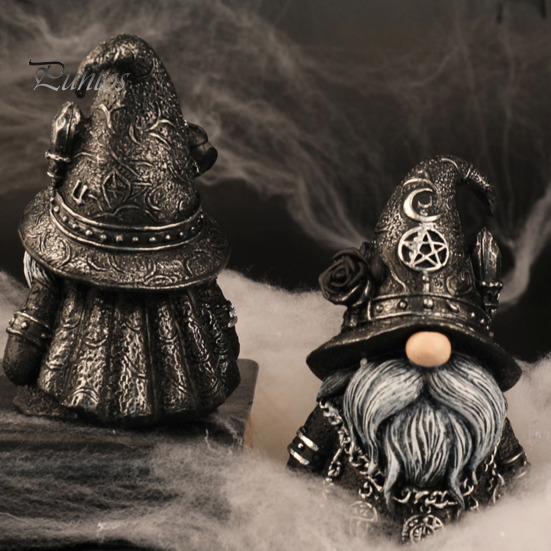 Unique Outdoor Witchy Gnome Halloween Gothic Resin Figurine, Dark Faceless Wizard Doll for Decorative Garden Figurine Desk Shelf, Spooky Home
