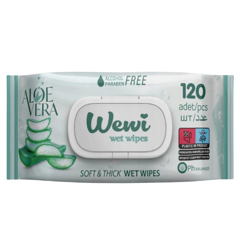 Wewi Sanfte Feuchttücher mit Aloe Vera, Alkoholfrei, 120 Stück
