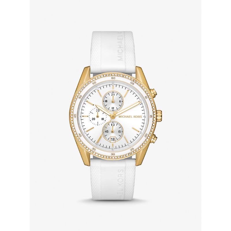 Большие золотистые часы Michael Kors Hadyn с паве MK7484 белый