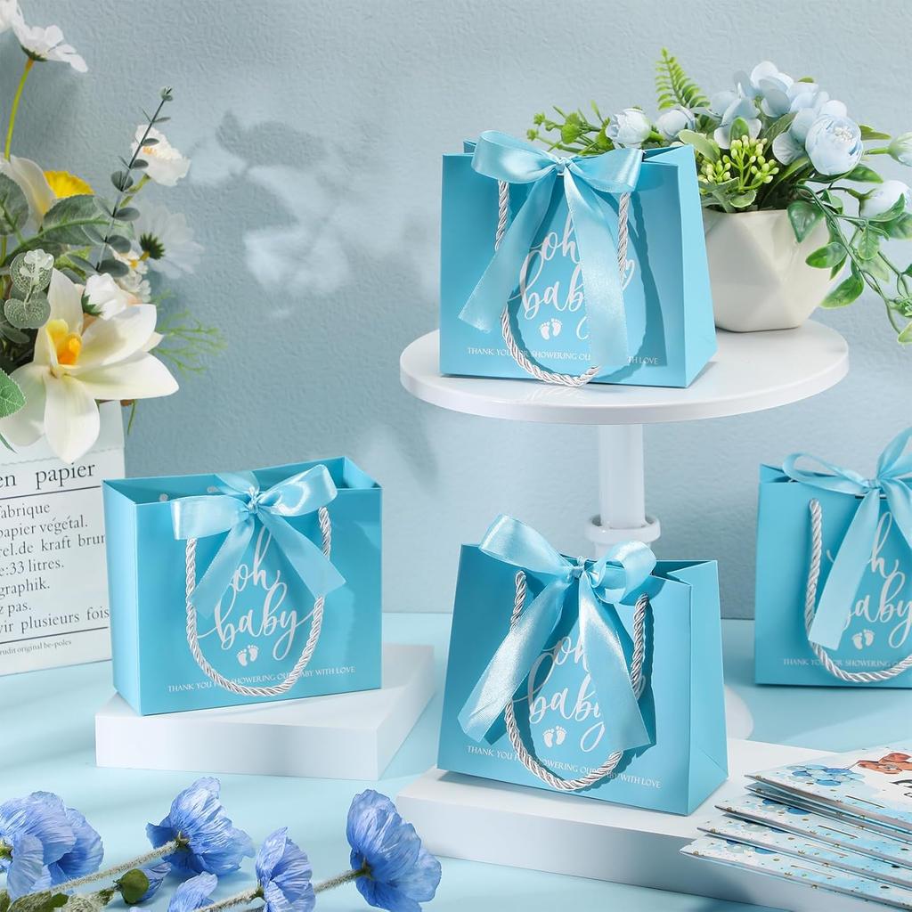 Spakon 25 Packs Baby Shower Favors for Guests Oh Baby Gifts Bag with Handles Paper Goodie Gift Bags with Ribbon for Newborn Gender Reveal