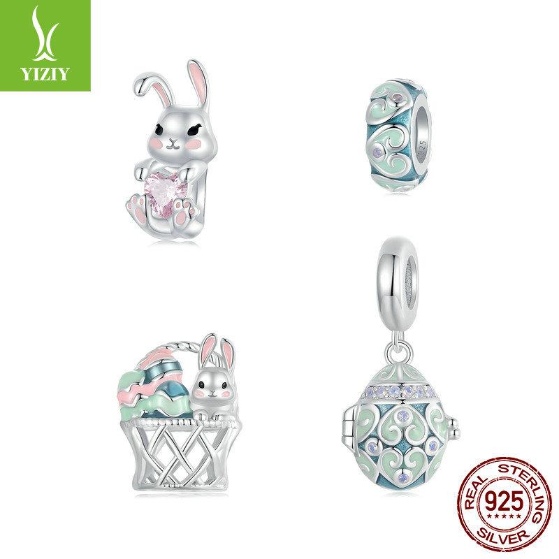Easter Egg Rabbit Diy Bracelet Beaded, Spring Fresh S925 Sterling Silver Bead Separator