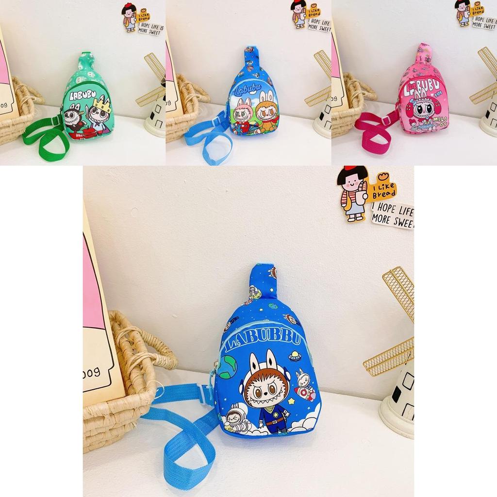 Cartoon Labubu Kids Chest Bag With Polyester Lining For Kindergarten Girls And Boys