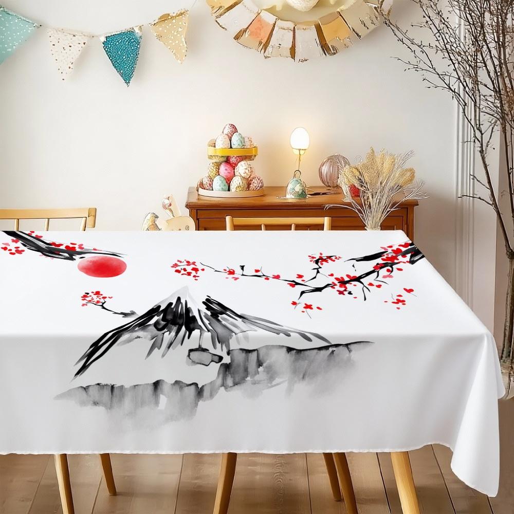 Mount Fuji Cherry Blossoms Rectangle Tablecloth for Table Decor Holiday Waterproof Reusable Table Cloth for Table Kitchen Dining