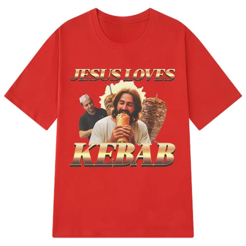 

Summer Mens and Womens Jesus Loves Barbecue Printed Round Neck Tshirt Fun Hip Hop 100 Cotton Soft Breathable Short Sleeve 4XL