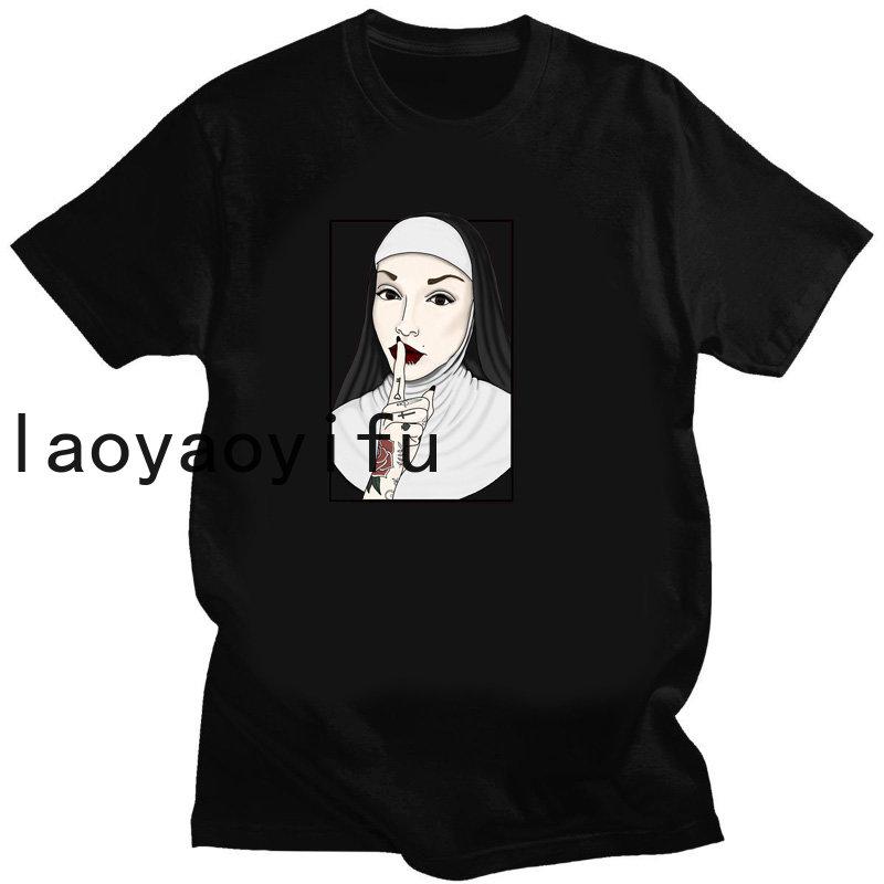 Bad Fun Nun Religion Tshirt New Men Print Aesthetic Shirt O-Neck Short Sleeves Summer Casual Homme O-Neck Tee Shirt Streetwear