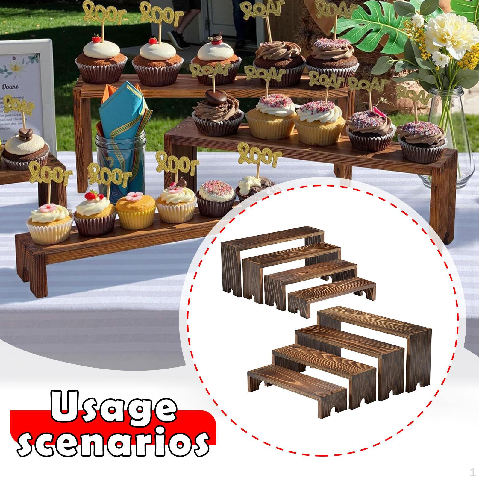

Wooden Display Riser Stand Perfume and Cologne Organizer 4 Tier Shelf for Figures Dolls