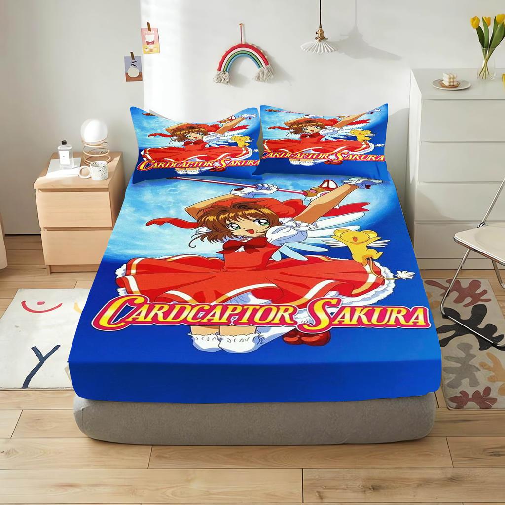 Cardcaptor Sakura Cartoon Fitted Sheet Cover for Teenager, Elastic Bedding, Cute Digital Printing Sheets, Bedding Children