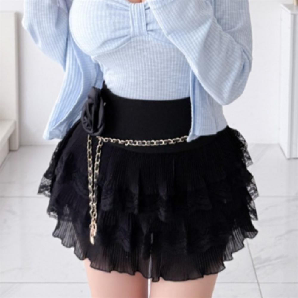 New Arrivals Open Run Women Lace Flower Decoration Ruffle Mini Skirt Band