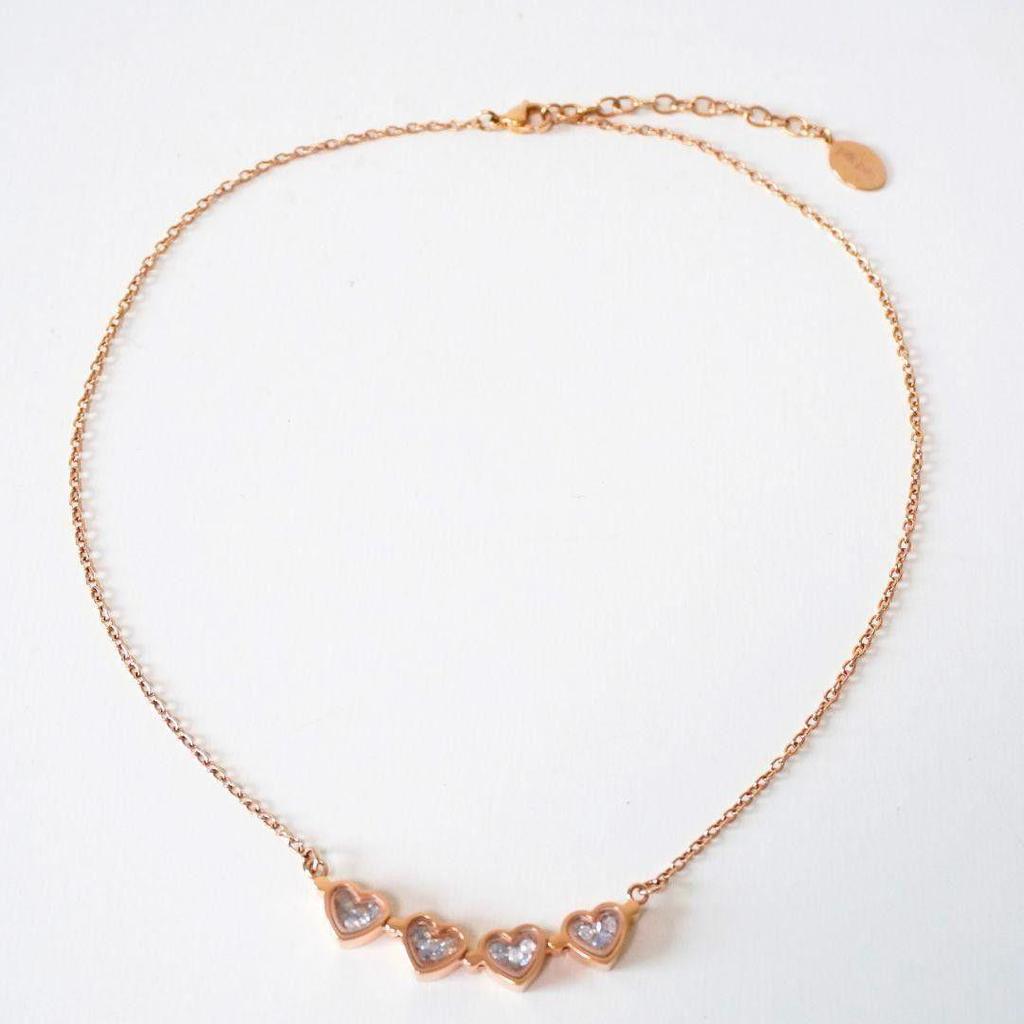 Used Folli Follie Clover Heart 2WAY Necklace Rose Gold Necklace