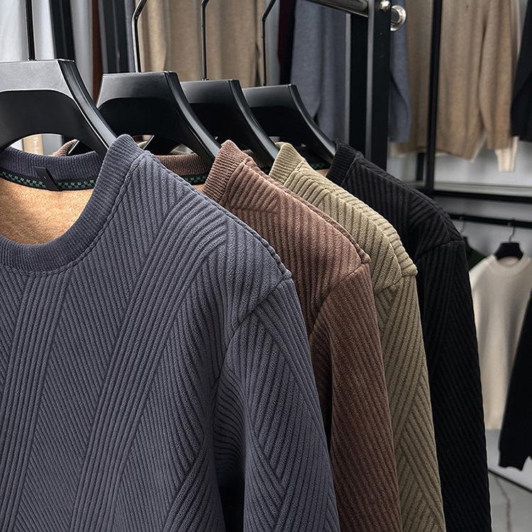 Men's Fashion Long-Sleeve Velvet Warm Hoodie - Autumn/Winter Round Neck Knit Casual Top
