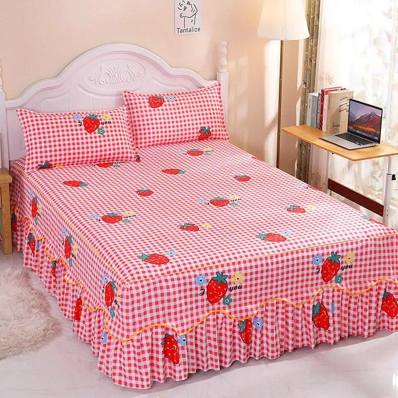 3 Pcs Classic Bed Skirt Princess Style Cotton Sheet Set Plain Bedspread for Bed Queen King Size Bed Cover with Pillowcases