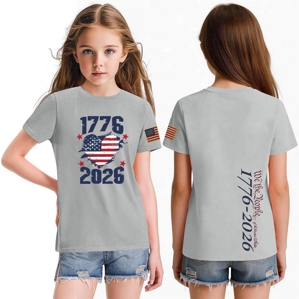 Fashionable Round Neck Short Sleeve Work Clothes Printed Tops For KID Summer Tops