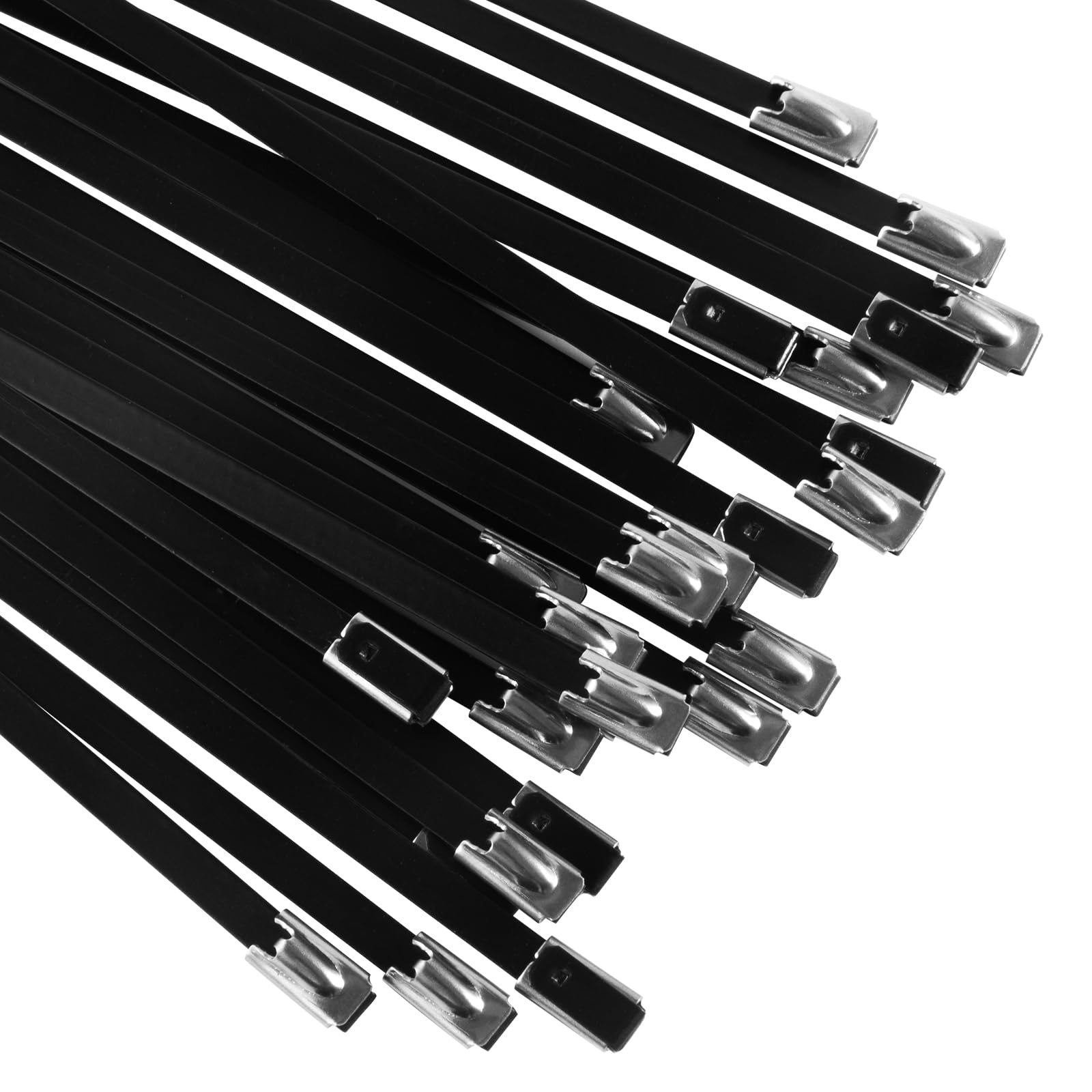 

OFFO Black Stainless Steel Bands, 7.9mm x 400mm x 60 Pack. These 100% stainless steel bands are weather, UV, and corrosion resistant, making them