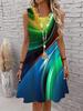 Lässiges Damen Tanktop-Kleid Sommer Ärmellos O-Ausschnitt 3D-Druck Locker A-Linien-Kleid Strand-Westenkleid