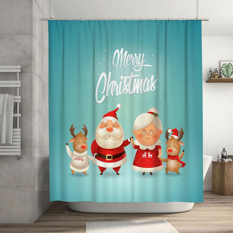 

Tu Christmas Santa Claus Reindeer Elk Family Holiday Festive Shower Curtain Bathroom Decor Waterproof Home Textile Xmas Gift W60H190(CM)-1 Pcs