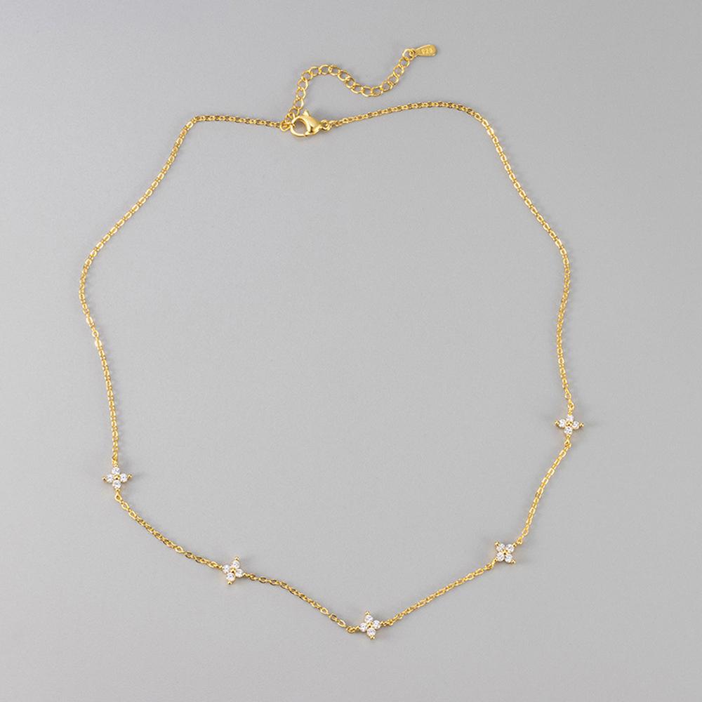 Women 925 Sterling Silver Necklaces Waterproof 14K Gold Plated Cubic Zirconia Choker Necklace for Wedding Prom Brides Jewelry