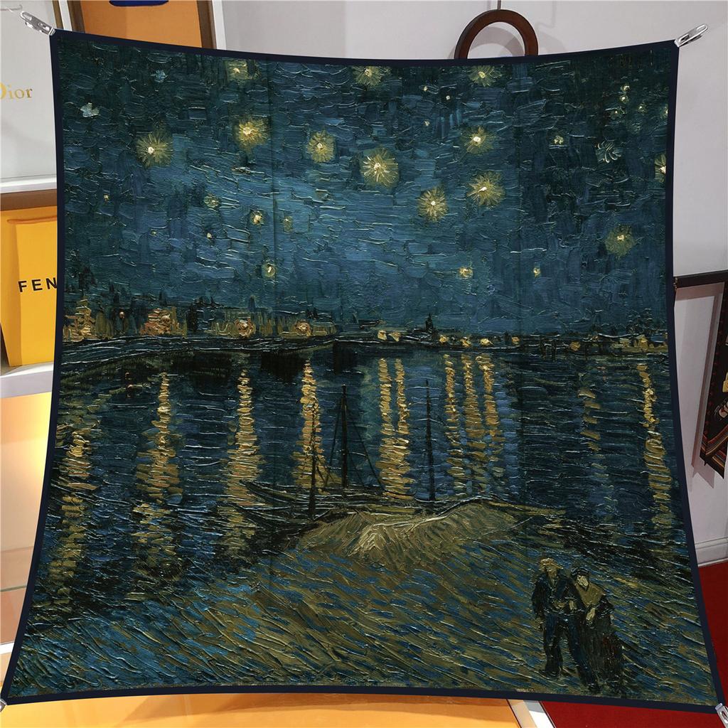 90cm Sternenhimmel Imitation Köper Modischer Seidenschal Quadratisch Damen Hijab Bandana Foulard Kopftuch Van Gogh Ölgemälde Halstuch