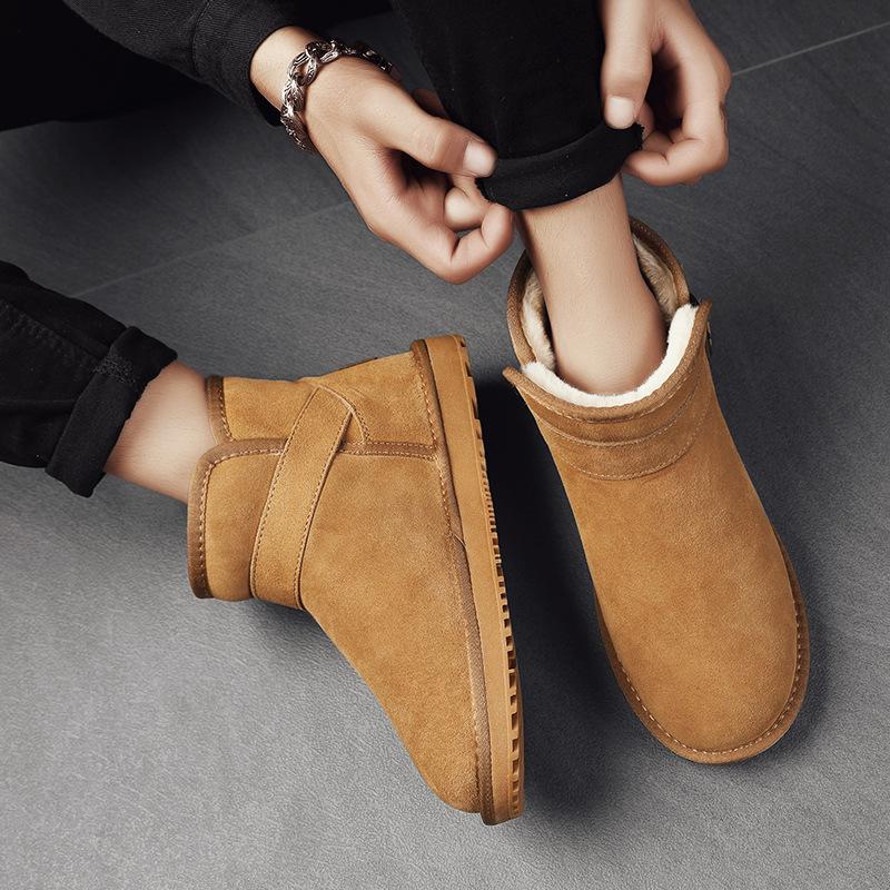 Men's High-top Snow Boots Winter New Leather Velvet Thickened Cold-proof and Warm Outdoor Snow Sports Men's Shoes