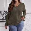 Cross V-neck long-sleeved pit strip brushed pullover women's sweater, autumn and winter solid color large size new women's long-sleeved top