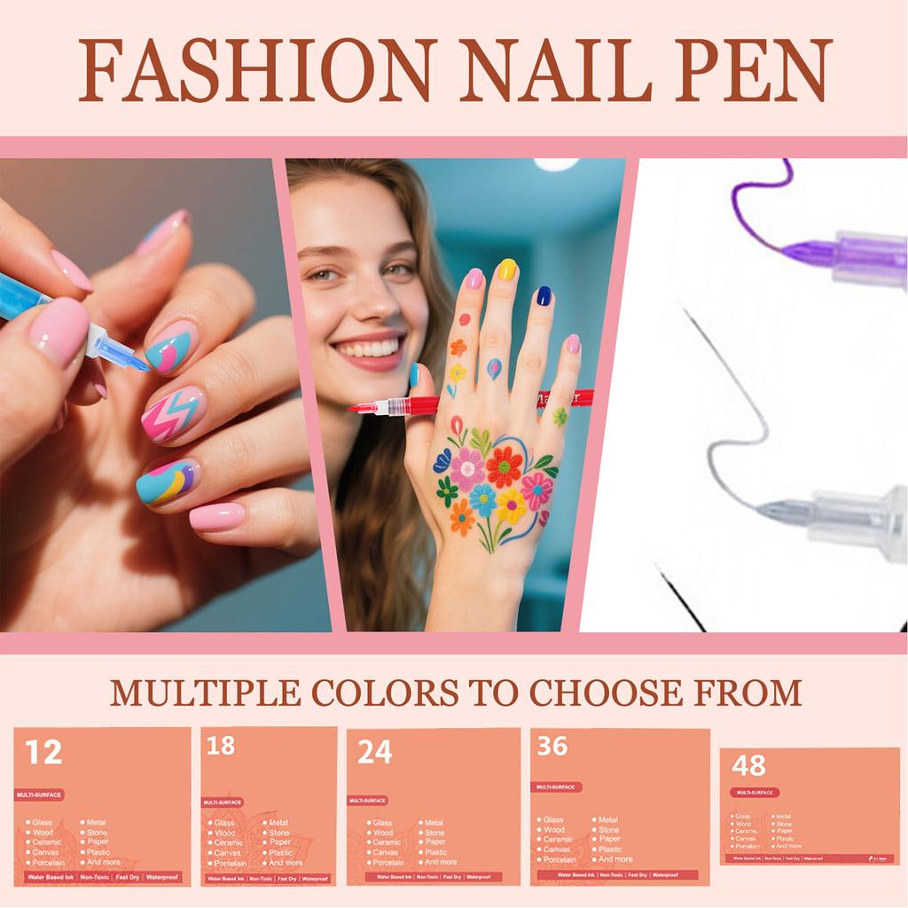 Drawing Pen Nail Painting Pen DIY Quick-drying Colored Pen For Drawing Flowers And Outlining 36ml/54ml/72ml/108ml/144ml