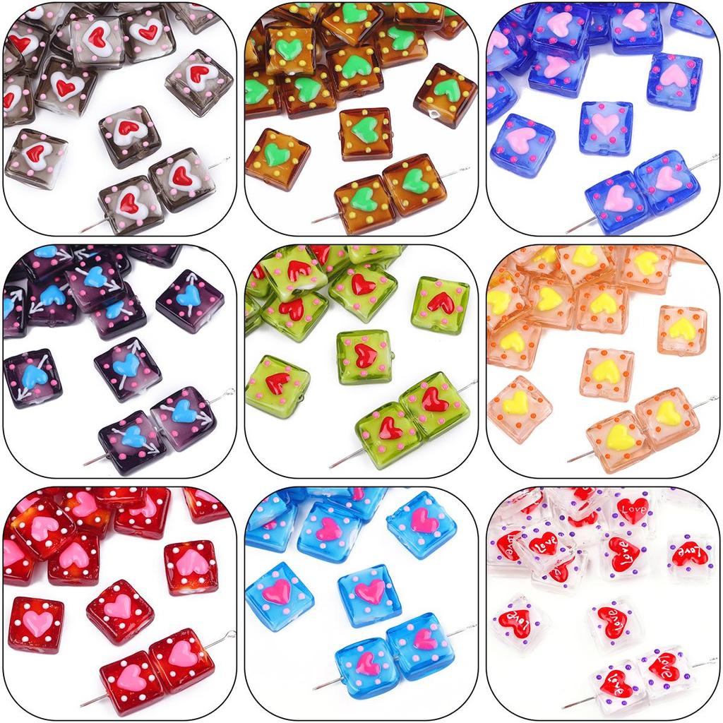 1 buc. Mărgele pătrate de sticlă colorate pictate manual, pentru bricolaj, colier, brățară, cercei, bijuterii, accesorii de artizanat