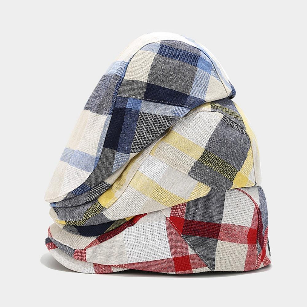 Colorful Plaid Berets Button Adjustable Painter Caps Unisex Summer Visor Hat  for Men Women