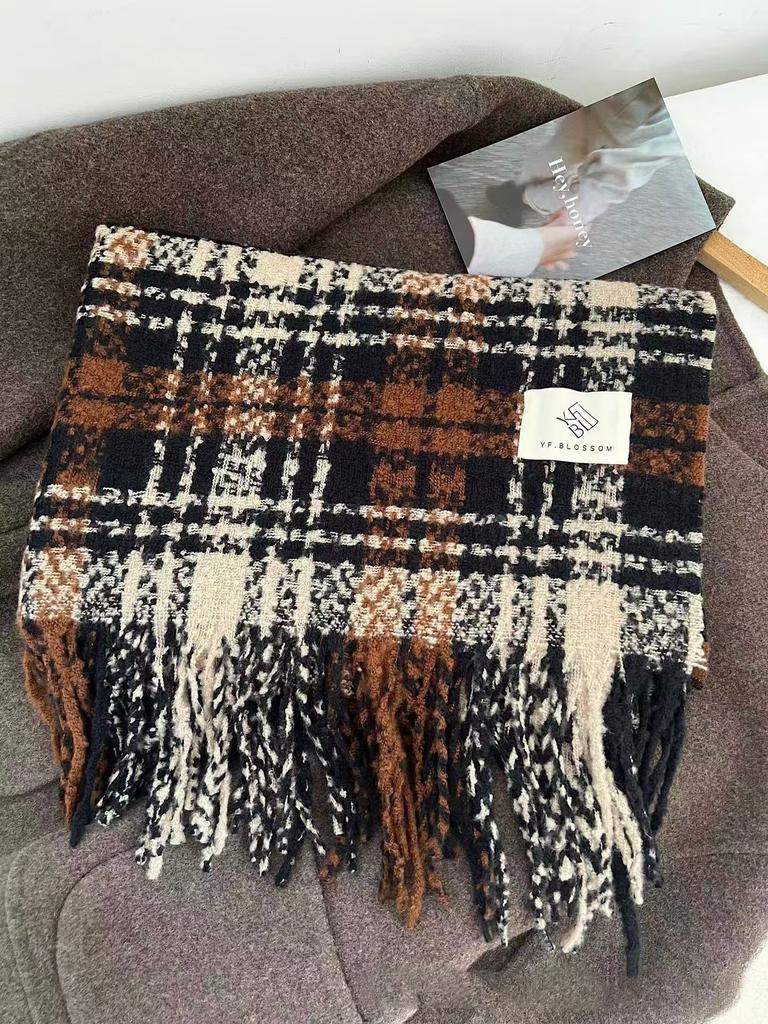 Christmas Plaid Women Winter Scarf Warm Thick Cashmere Shawl Outdoor Fashion Luxury Tassels Pashmina Lady Wrap Windproof Scarves