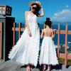 2023 Summer Parent-Child Beach Dress: White Backless Feather Suspender