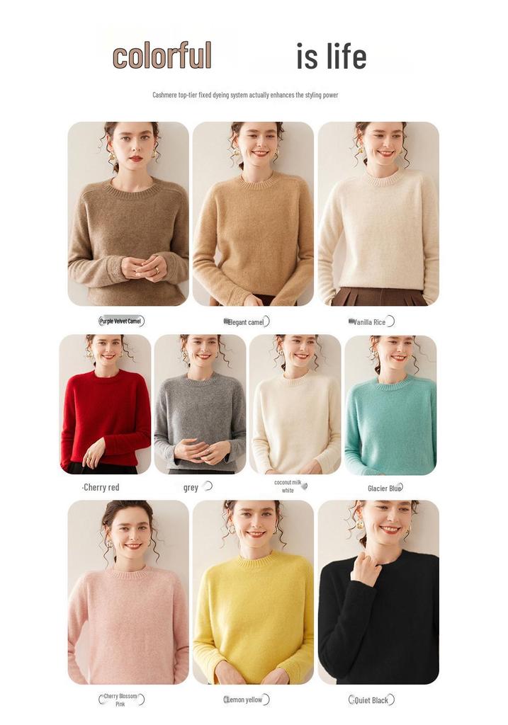 Women's Thick Cashmere Sweater - Autumn/Winter, Round Neck, Saddle Shoulder, Loose Fit, Lace Sleeve