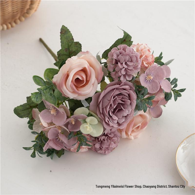 Винтажный Европейский Искусственный Букет из Гортензий, Пионов и Роз для Декора Дома или Свадьбы
