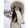 Winter New Fashion Temperament Waist Skinny Imitation Fox Hair Hooded White Duck Down Short Down Jacket Women