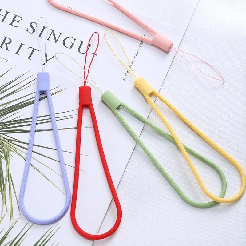 1Pc Color Simple Liquid Silicone Mobile Phone Lanyard Portable Phone Camera Handheld Fan Keychain Non-slip Anti-lost Wrist Strap