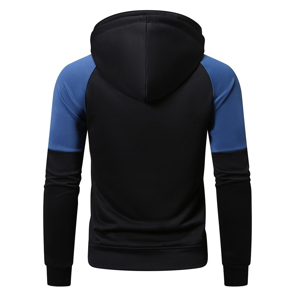 New autumn and winter men's hooded color-blocked sweatshirts, youth sports fashion cardigans, leather sweatshirt jackets