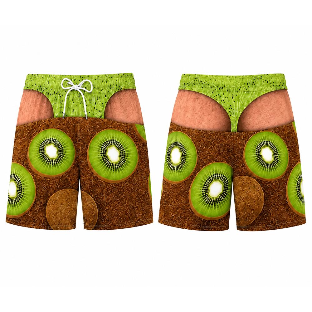Novelty Funny Tropical Fruit Print Swim Trunks Summer Men's Quick Dry Surfing Shorts Optical Illusion Pattern Beach Party Shorts