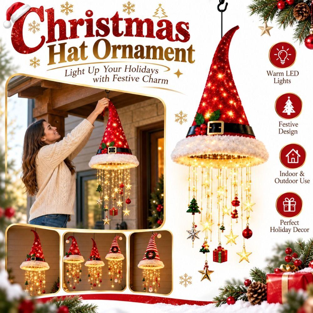 Ornement Chapeau de Noël Suspendu Chapeau de Sorcière en Fer Carillon Suspendu Carillon Éolien Suspendu Décoration d'Entrée de Maison