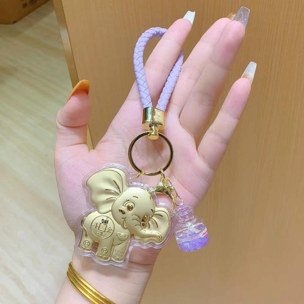 999 Pure Gold Lucky Elephant Charm: Versatile Keyring, Handbag Accessory & Phone Chain for Daily Fortune