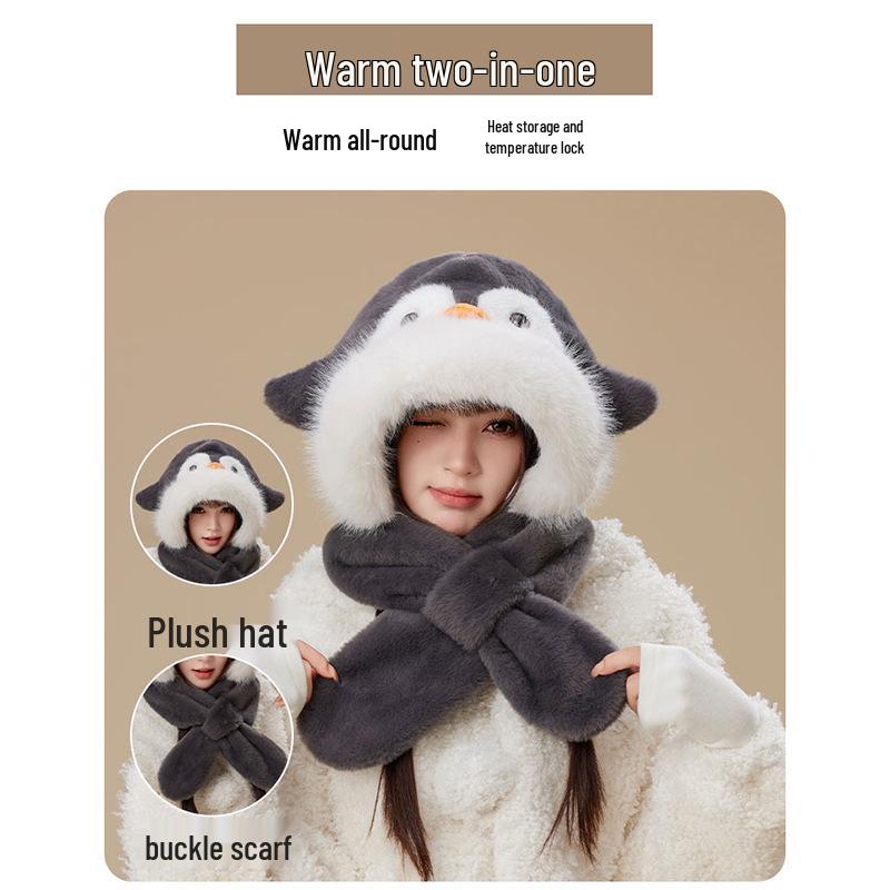 Cozy Penguin Hat & Scarf Set: Warm Fleece, Versatile Winter Wear