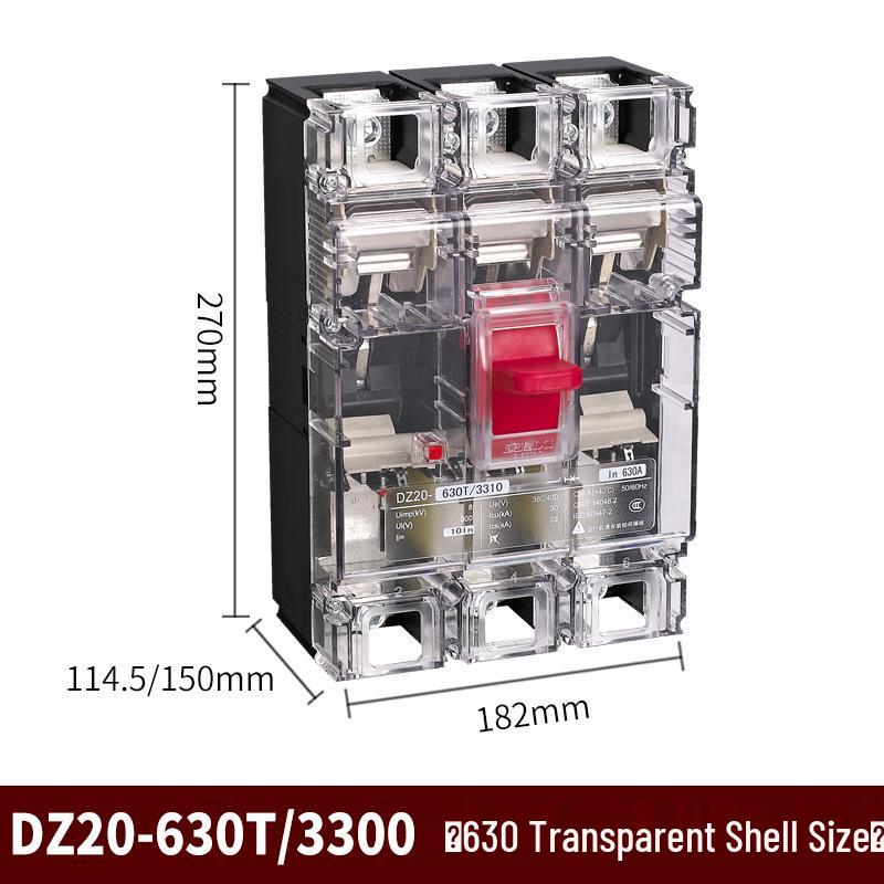 DELIXI 3P Transparent Plastic Circuit Breaker, 380V Three-Phase Electric Gate Main Switch