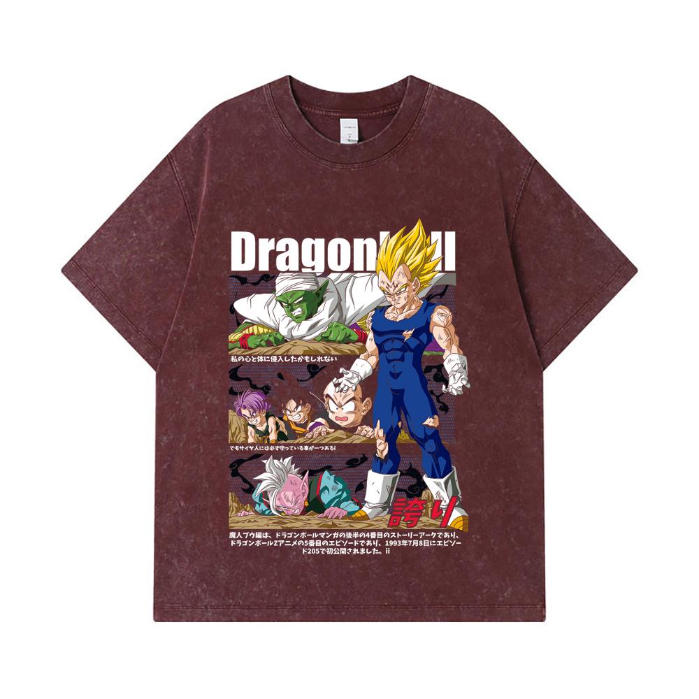 275 GSM Washed T-shirts 100% Cotton Dragon Ball V6 Majin Vegeta Print Unisex Heavy Cotton T Shirt