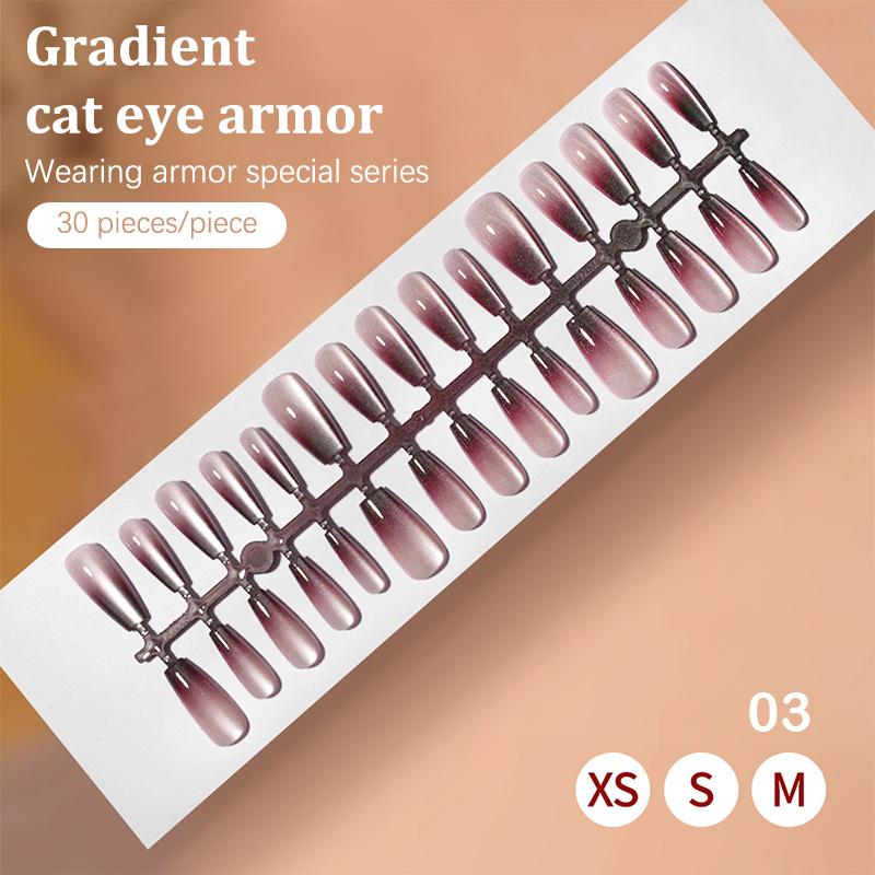 30Pcs Fake Nails French Style Gradient Cat Eyes Press On Full Cover Artificial Three Sizes Available False Nails Nail Enthusias