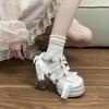 Elegant waterproof table cute sweet high heels satin lolita bow lolita shoes transparent heel single shoes