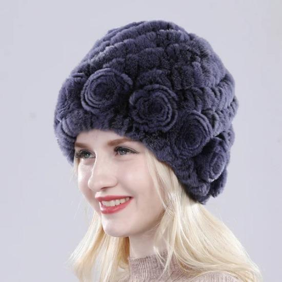 Hot Sell Women Winter Knitted Real Rex Rabbit Fur Hat Fluffy Natural Rex Rabbit Fur Cap Lady Good Elastic Genuine Fur Hats