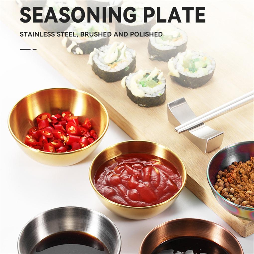 4 Pieces Stainless Steel Sauce Sushi Dishes Spice Vinegar Plates Dipping Bowls Household Tableware Dessert for Dining Hall