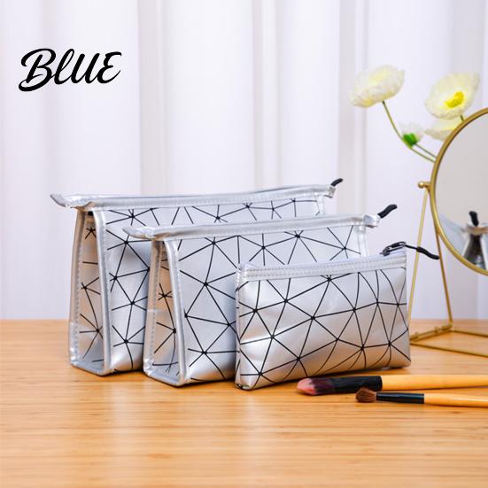 Travel Accessory Pouch Set 3Pcs/Set Makeup Bags Waterproof Faux Leather Cosmetic Bag Portable Geometric Toiletry Bags for Skincare Brushes