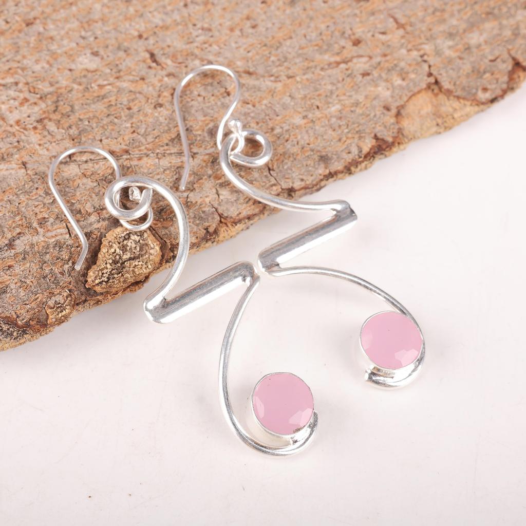 Rose Chalcedony Gemstone Jewelry, Handmade 925 Solid Sterling Silver Jewelry, Designer Silver Earrings Gift for Sister