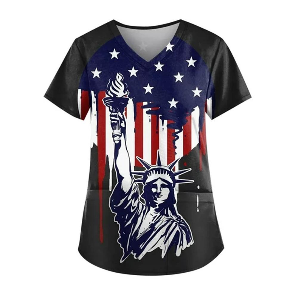 Women's T-shirt V-neck Nurse Uniform Star Print Casual Comfortable Short Sleeved Women's T-shirts